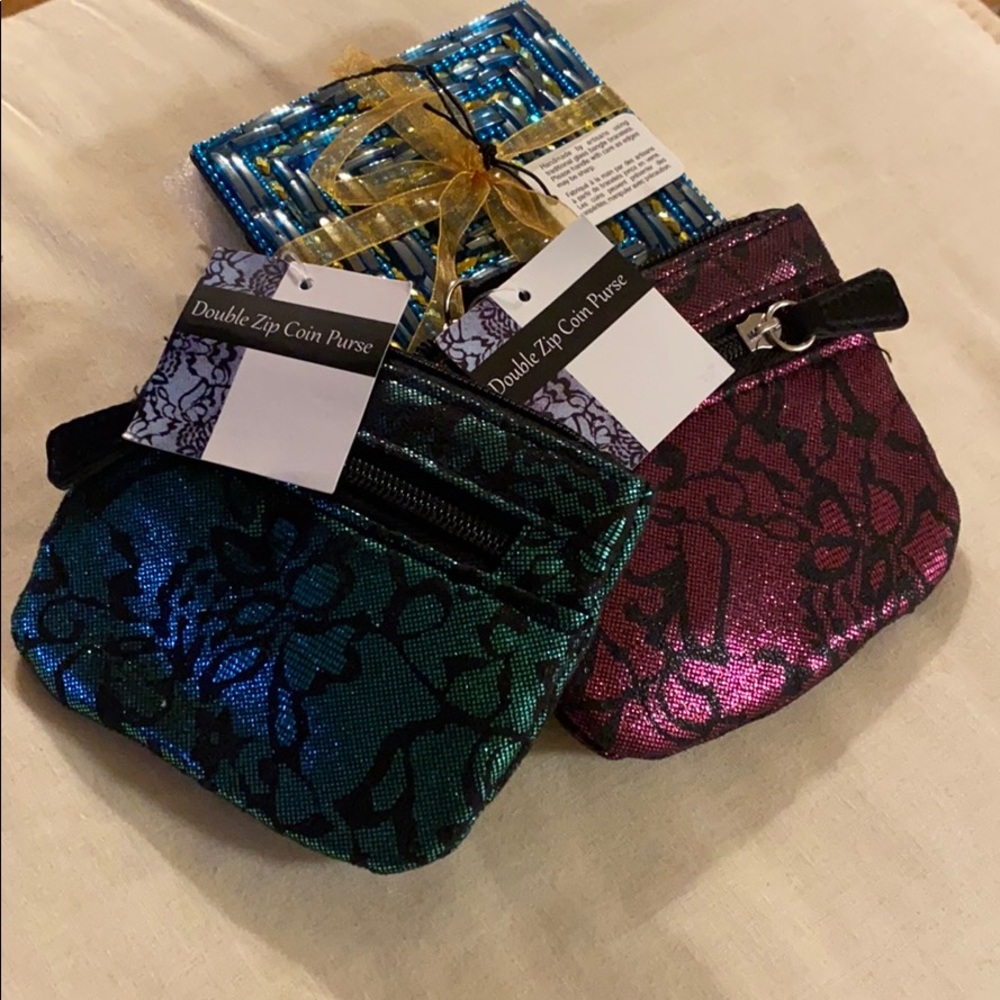 Beaded coaster and change purses